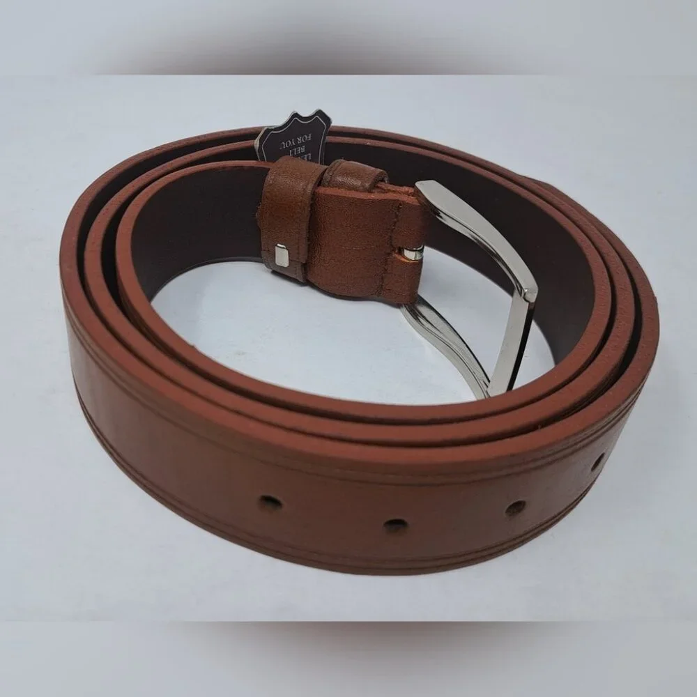 NWT Marathon Men's Leather Belt Brown Silver Buckle Size 41-45